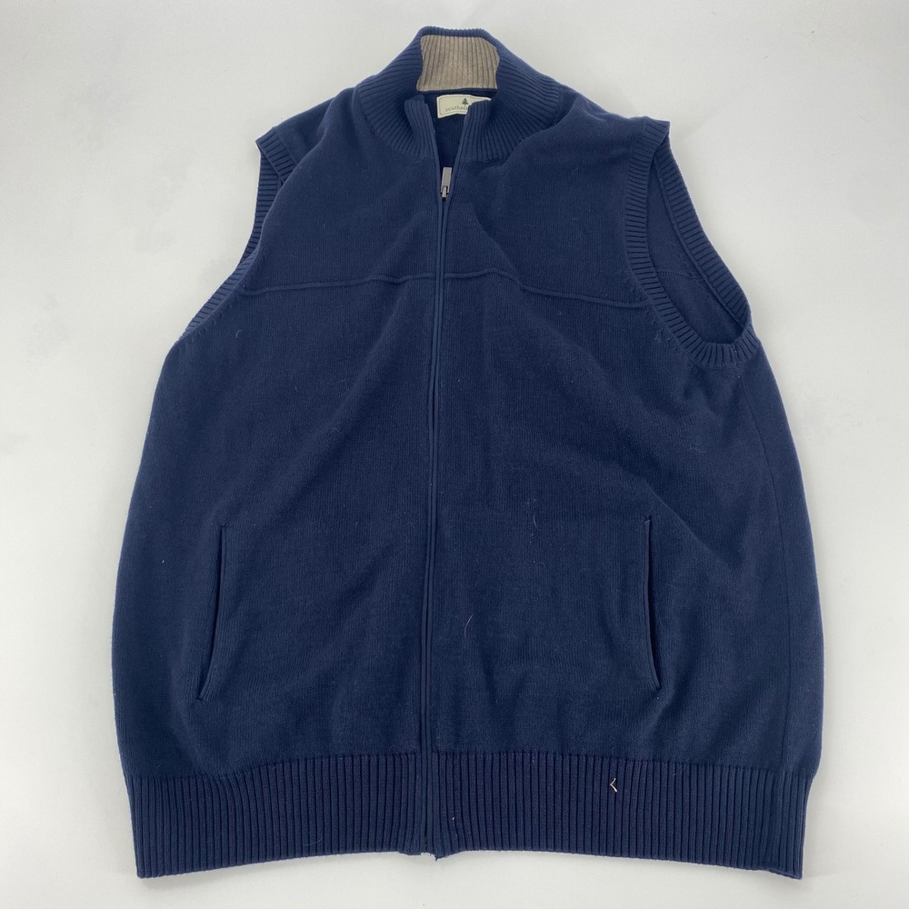 Southern Pines Mens Navy Blue Knit Zip Up Vest Sweater Size L G